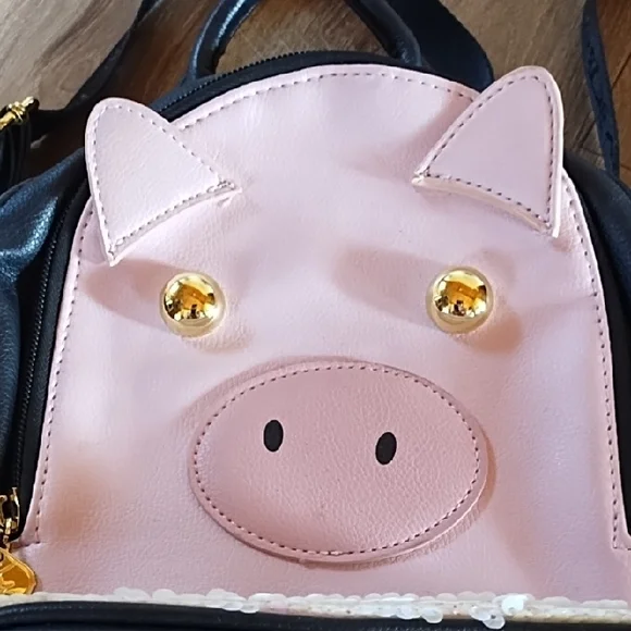 Cute Pink Piglet Accent Black Mini Backpack - Picture 2 of 8